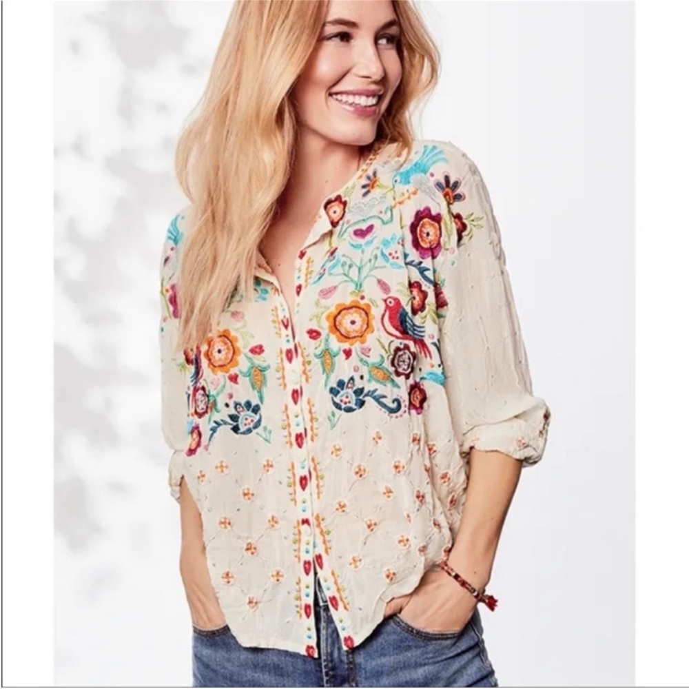 Johnny Was Brady Cupra Embroidered Blouse